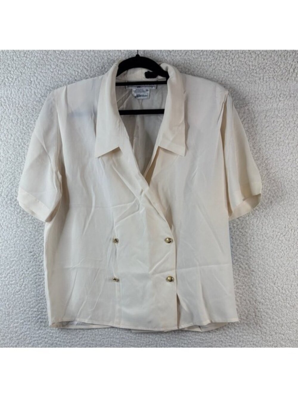 Starington Womens Cream Silk Double-Breasted Short Sleeve Boxy Blouse Size 10